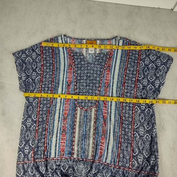 Ruby Rd. Women's Must Haves II Tribal Indigo Multi Color Print Top Size Large - Picture 8 of 12